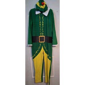 Men's Elf Christmas Green Union Suit 1 Piece Hooded Polyester Pajamas Size XL